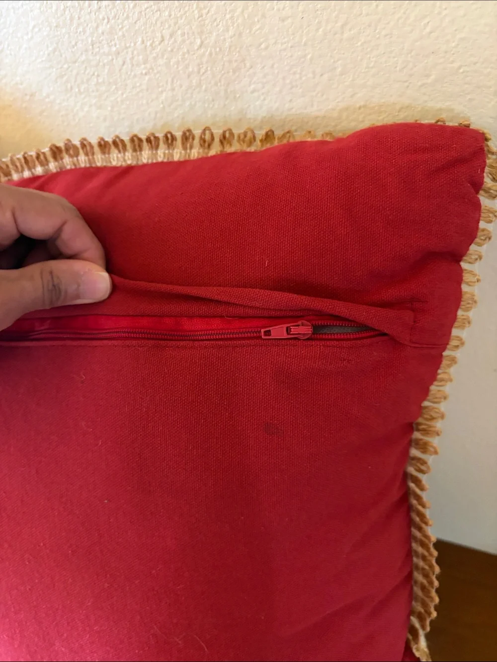 Holiday Joy Embroidered Stripe Throw Pillow - Cream & Red